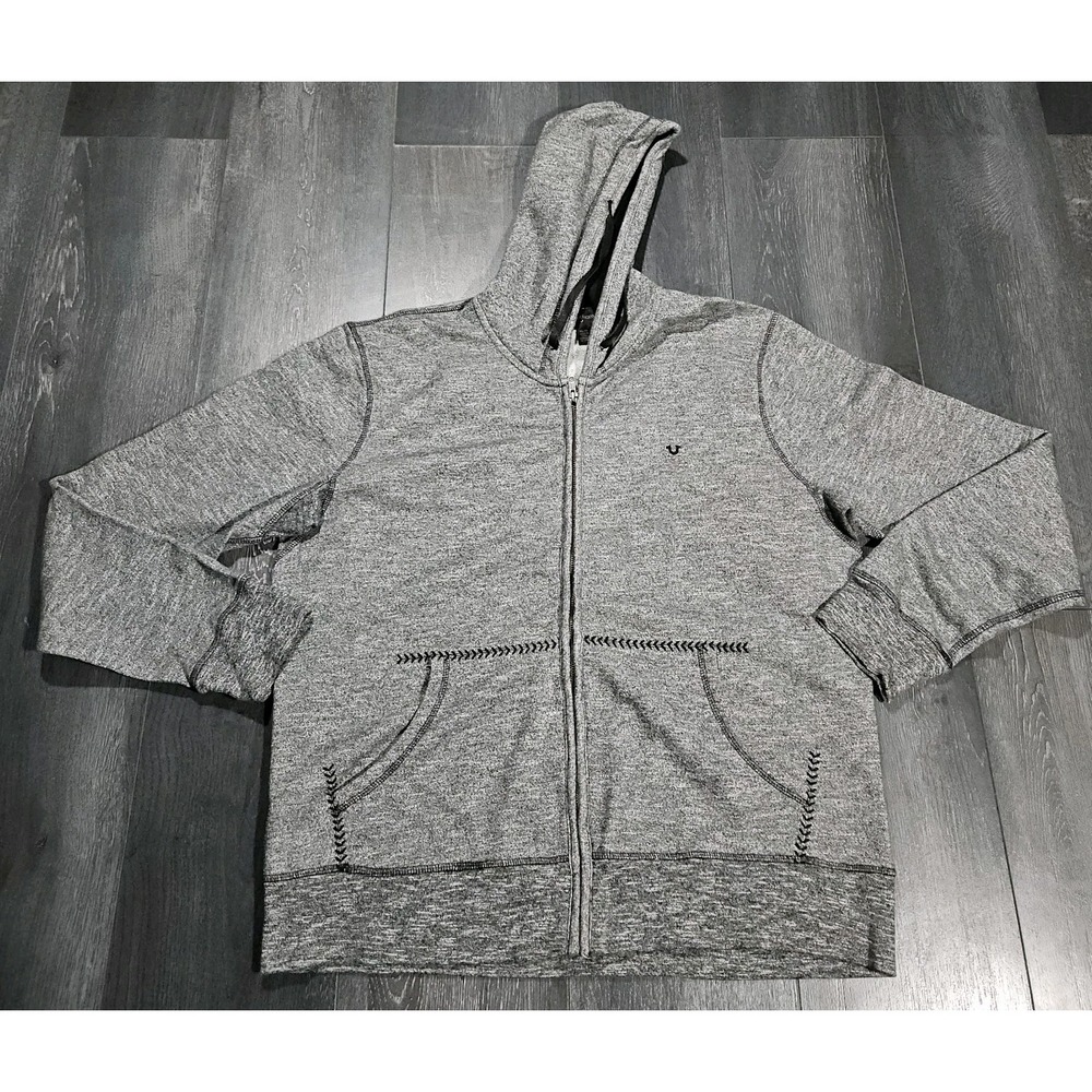 Vintage True Religion‎ Zip Up Hoodie Men XL Gray Y2K Thick Stitching Streetwear